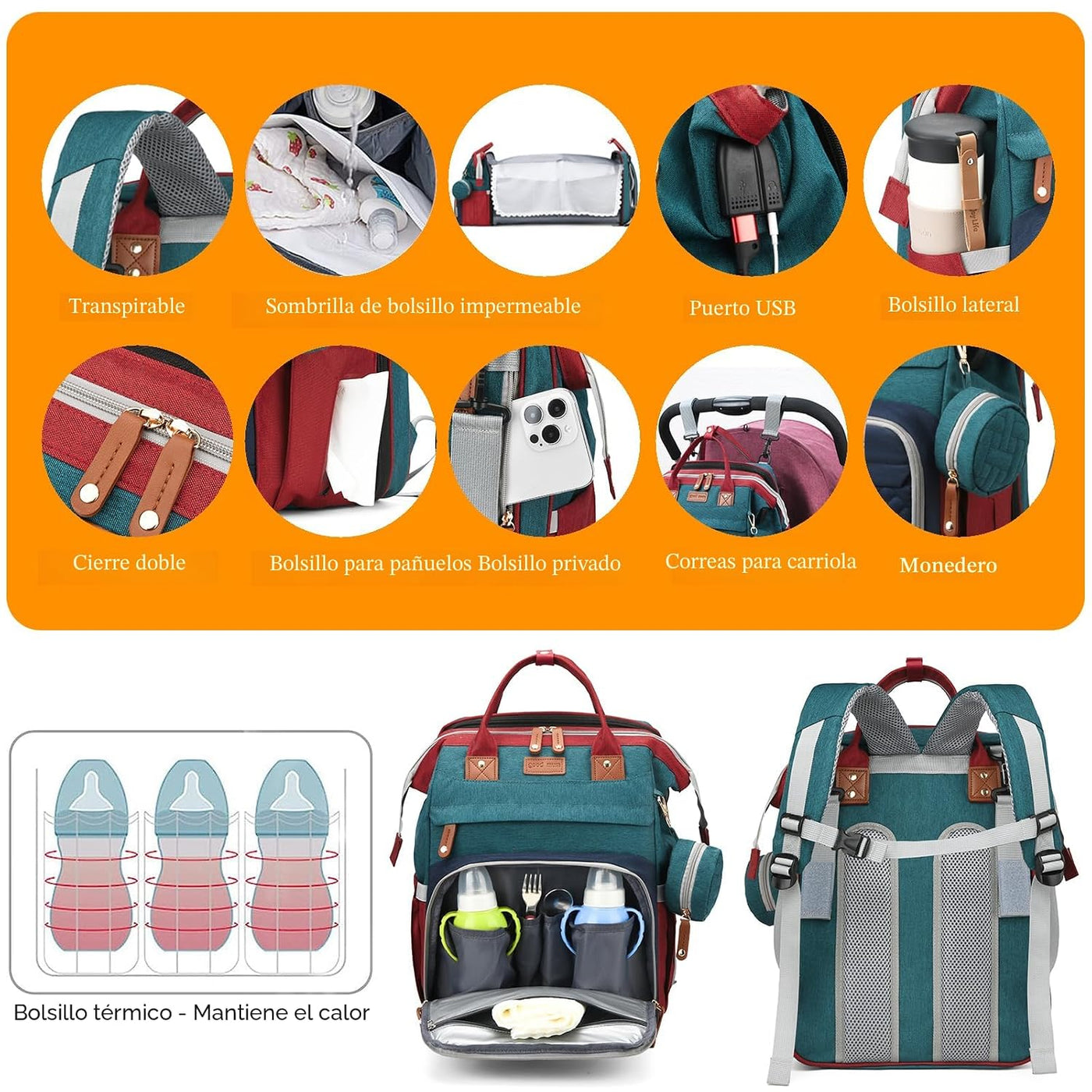 Astro alan - Mochilas para pañales con cambiador, mochila impermeab...