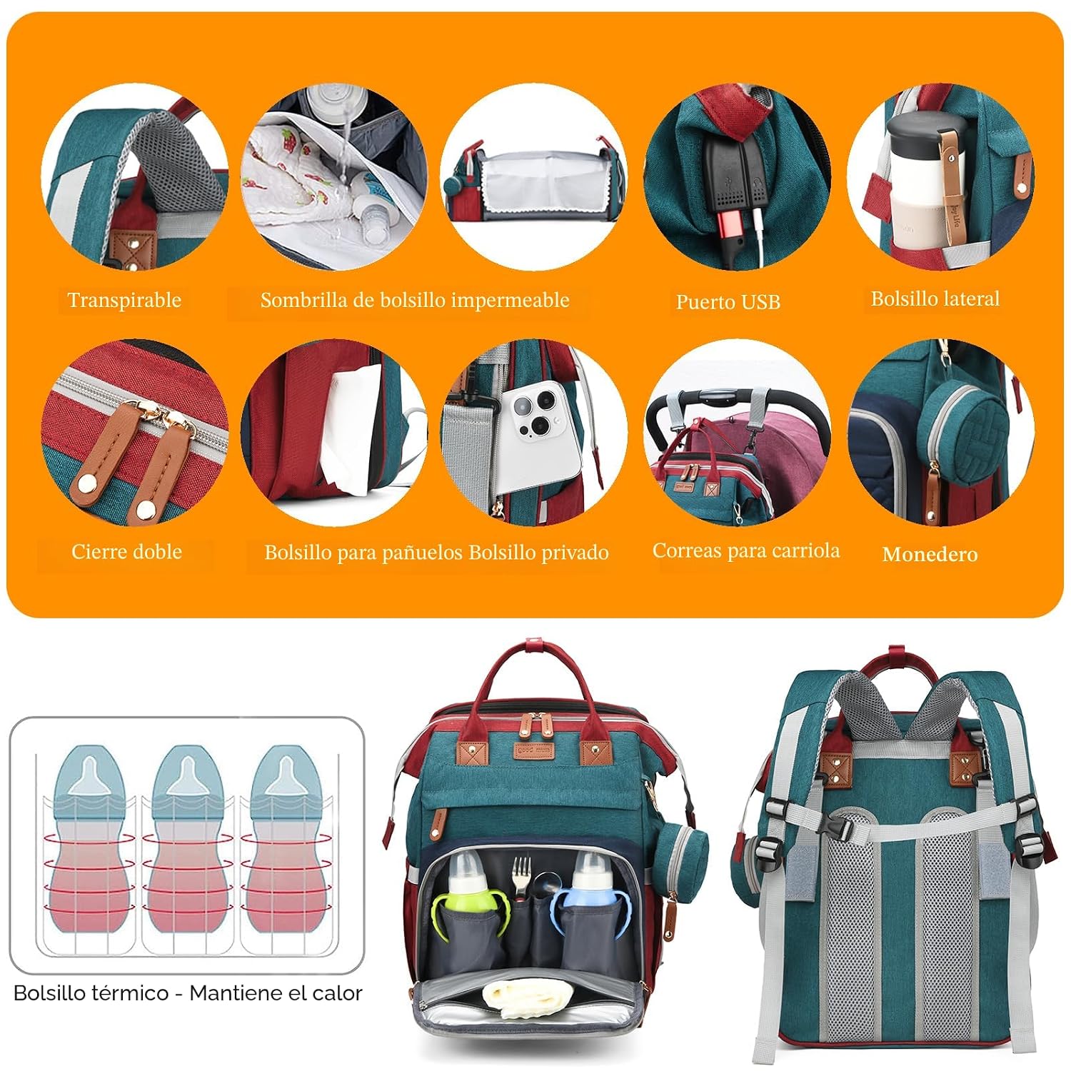 Astro alan - Mochilas para pañales con cambiador, mochila impermeab...
