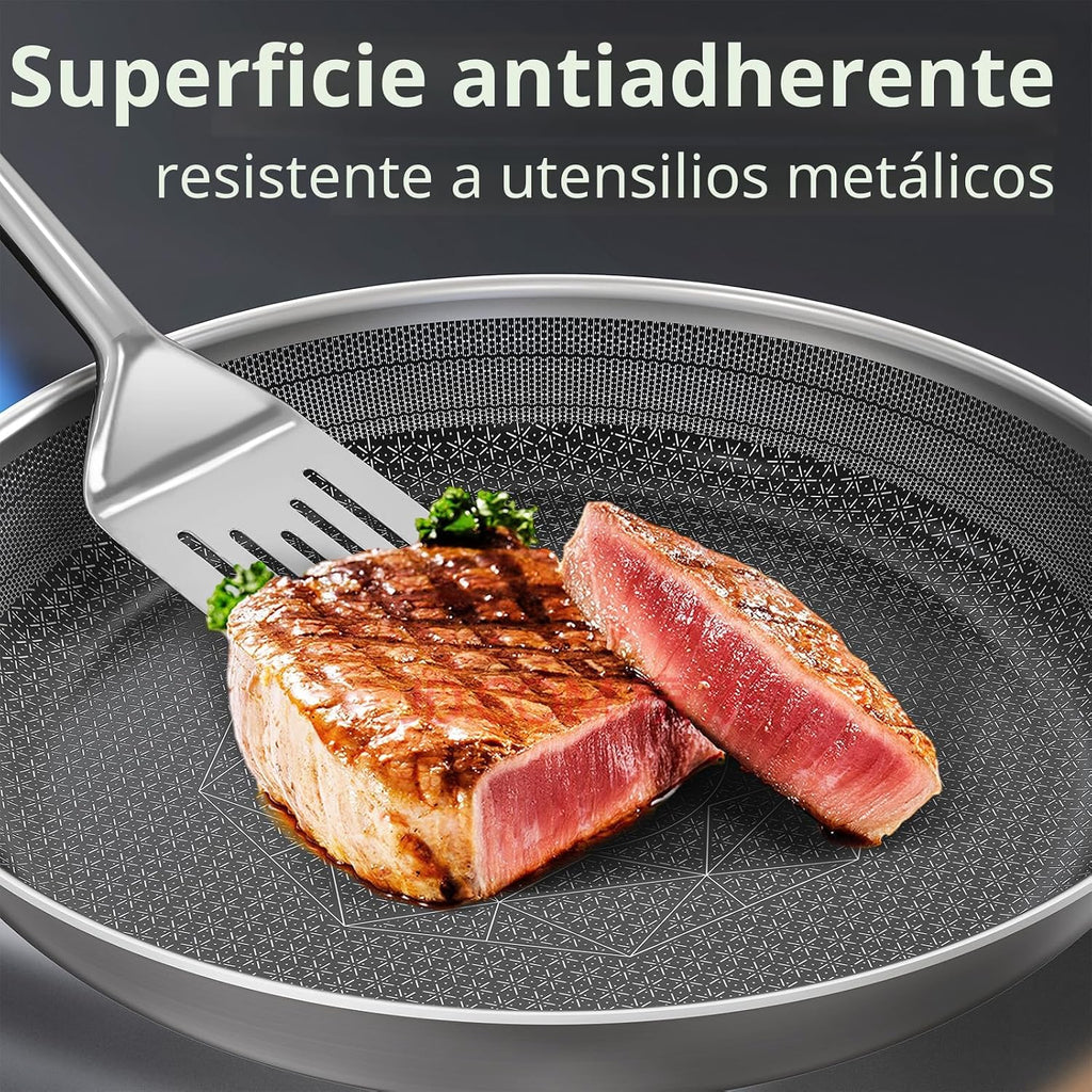 COOKER KING Juego de 3 sartenes no tóxicas (8 + 10 + 12 pulgadas),...