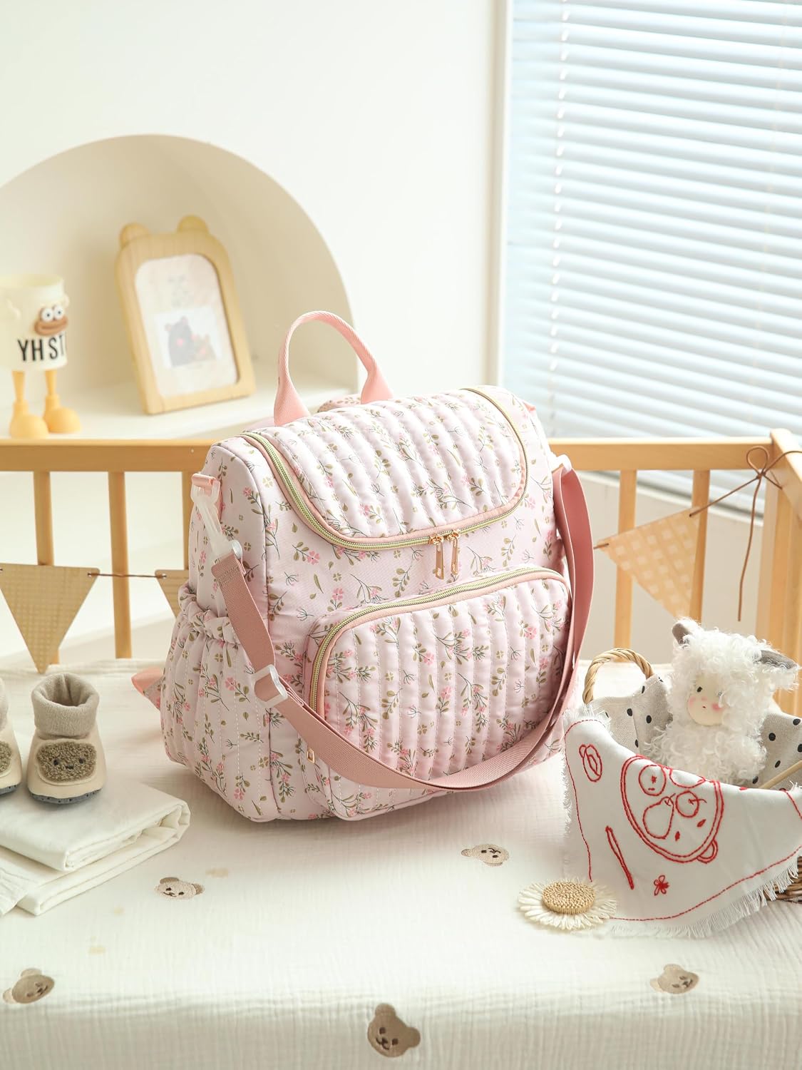 YESFIXS Mochila acolchada para pañales, mochila grande con estampad...