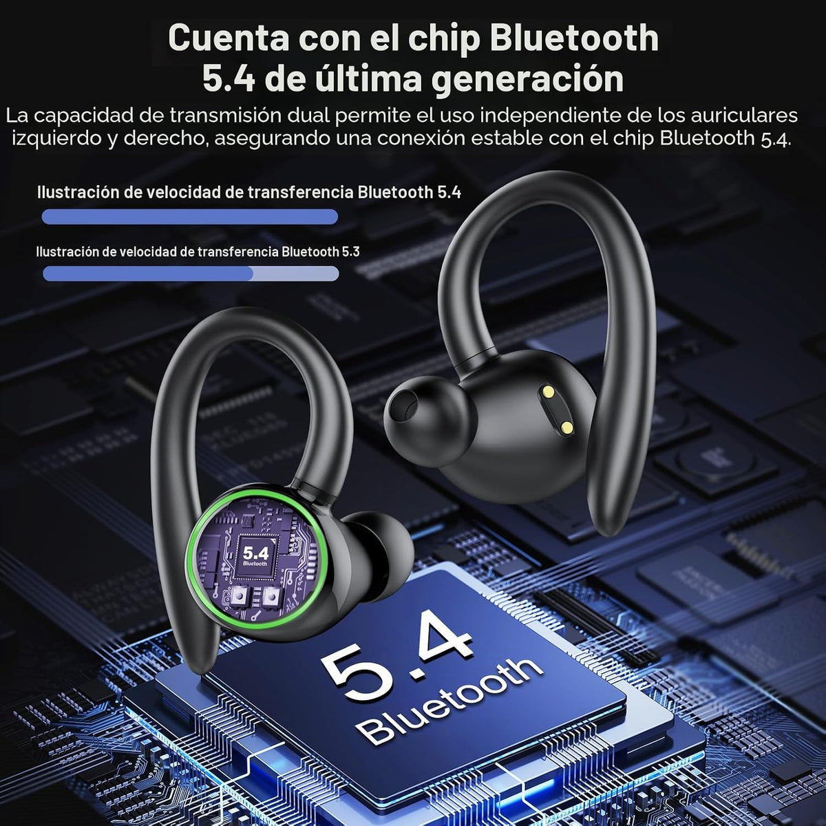 Auriculares inalámbricos, Bluetooth 5.4 Auriculares deportivos sobr...