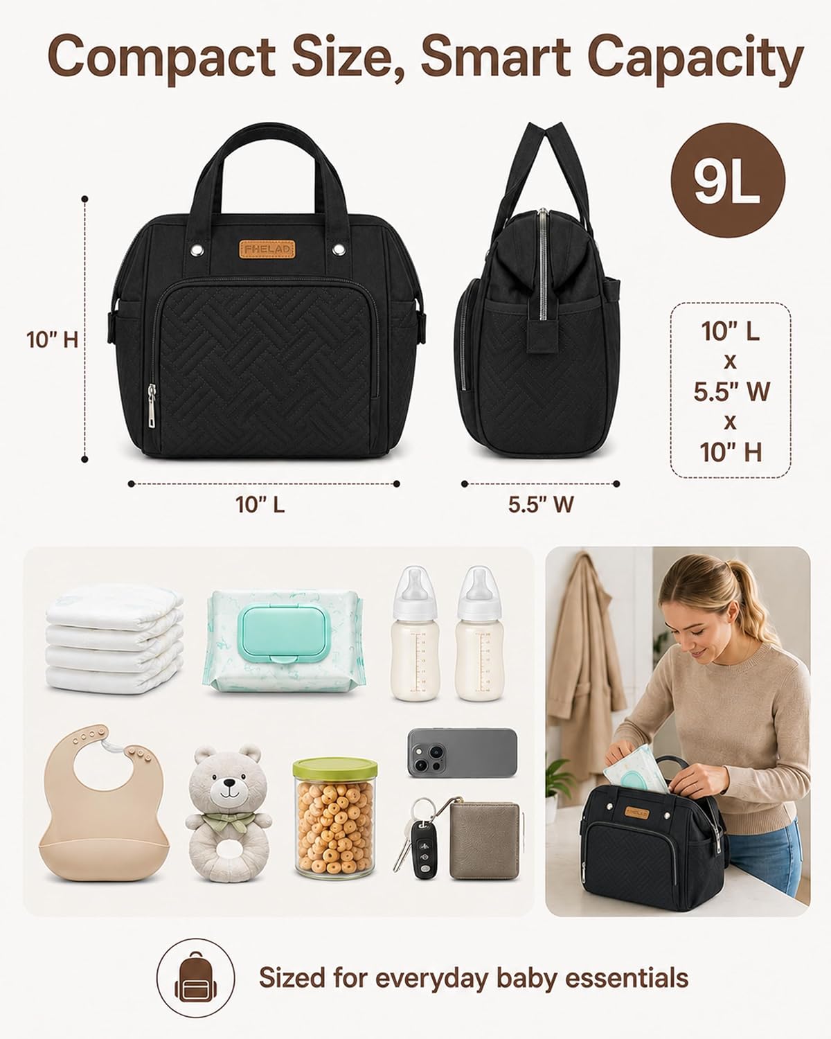 FHELAD Bolsa de pañales pequeña para mujer, mini bolsa de bebé 4 en...
