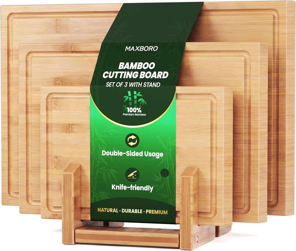 Juego de 3 tablas de cortar de bambú, tablas de cortar de madera du...