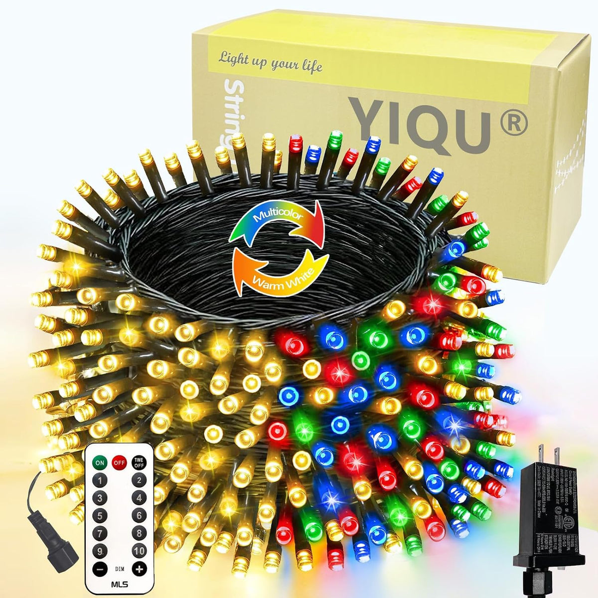 Luz navideña que cambia de color conectable de 75,8 pies con tempor...