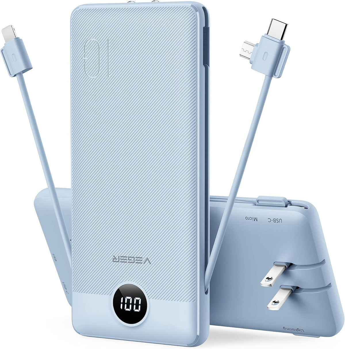 VEGER Cargador portátil para iPhone, Power Bank con cables integrad...