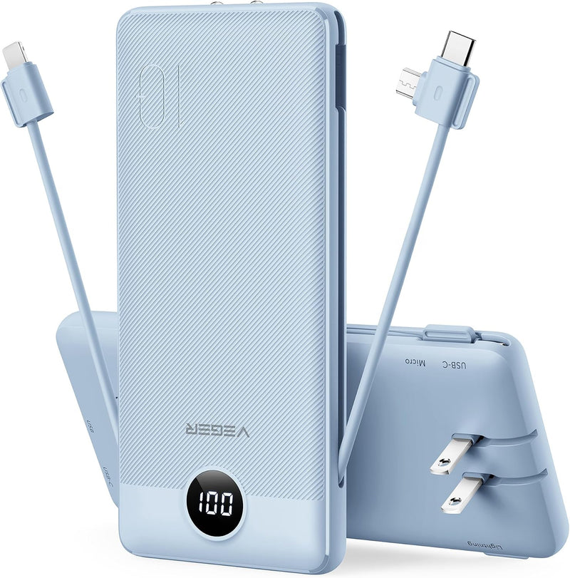 VEGER Cargador portátil para iPhone, Power Bank con cables integrad...