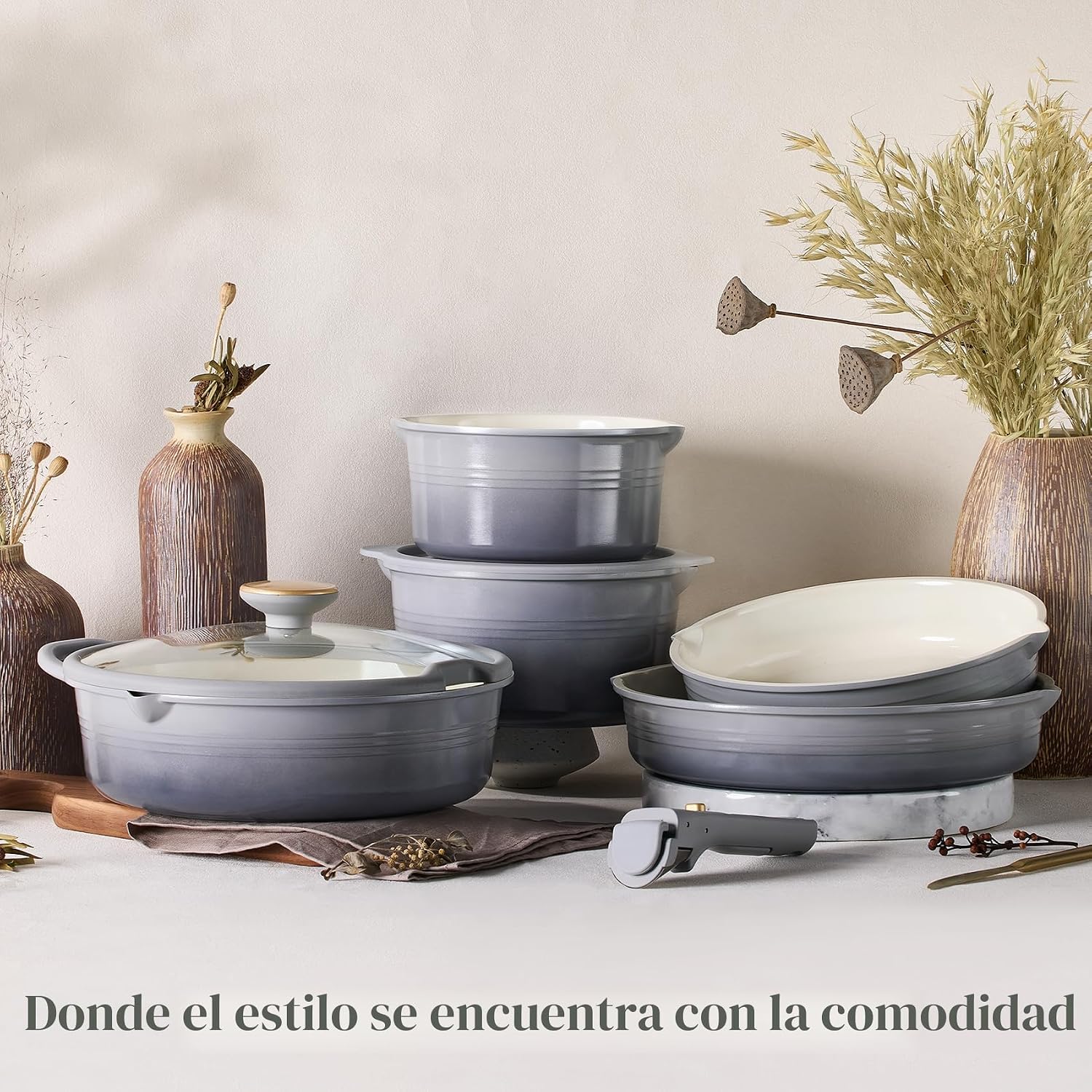 CAROTE Juego de utensilios de cocina de titanio de 17 piezas, juego...