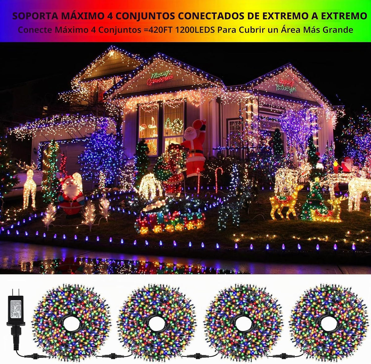 MZD8391 Guirnalda de luces de Navidad de 105 pies, 300 luces LED pa...