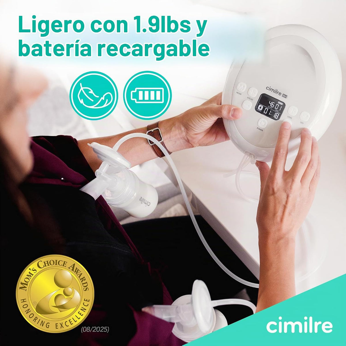 Extractor de leche eléctrico doble recargable ajustable Cimilre S6+...