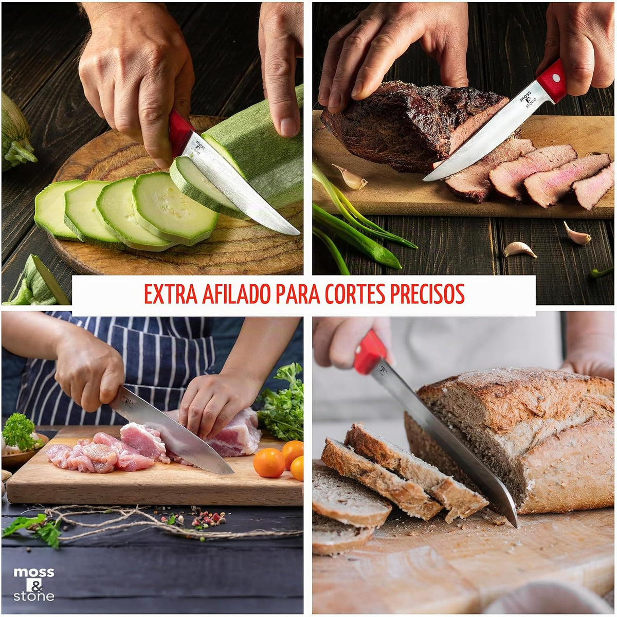 Moss &amp; Stone Juego de cuchillos de cocina rojos de 14 piezas co...