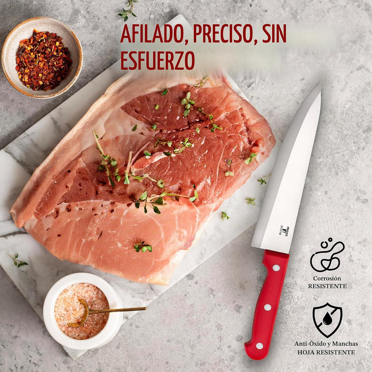 Moss &amp; Stone Juego de cuchillos de cocina rojos de 14 piezas co...