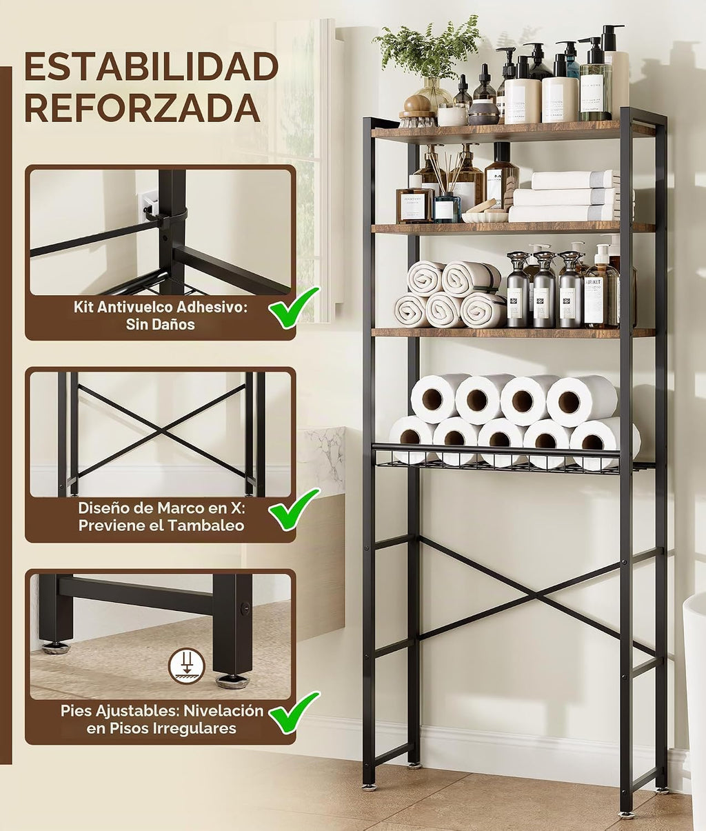 Estante de almacenamiento de 4 niveles sobre el inodoro con estante...