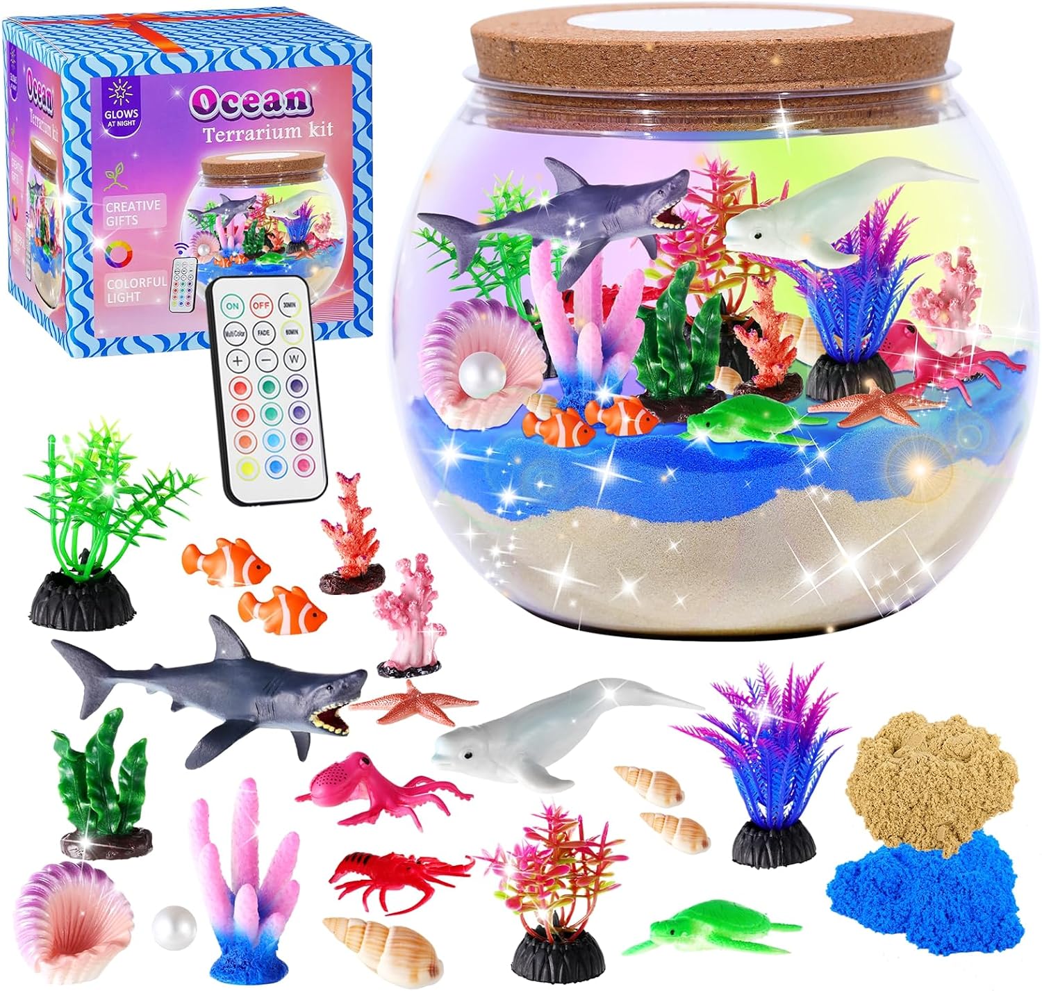 Hannstar Ocean Terrarium Kit para niños – Iluminado DIY Shark Sea A...