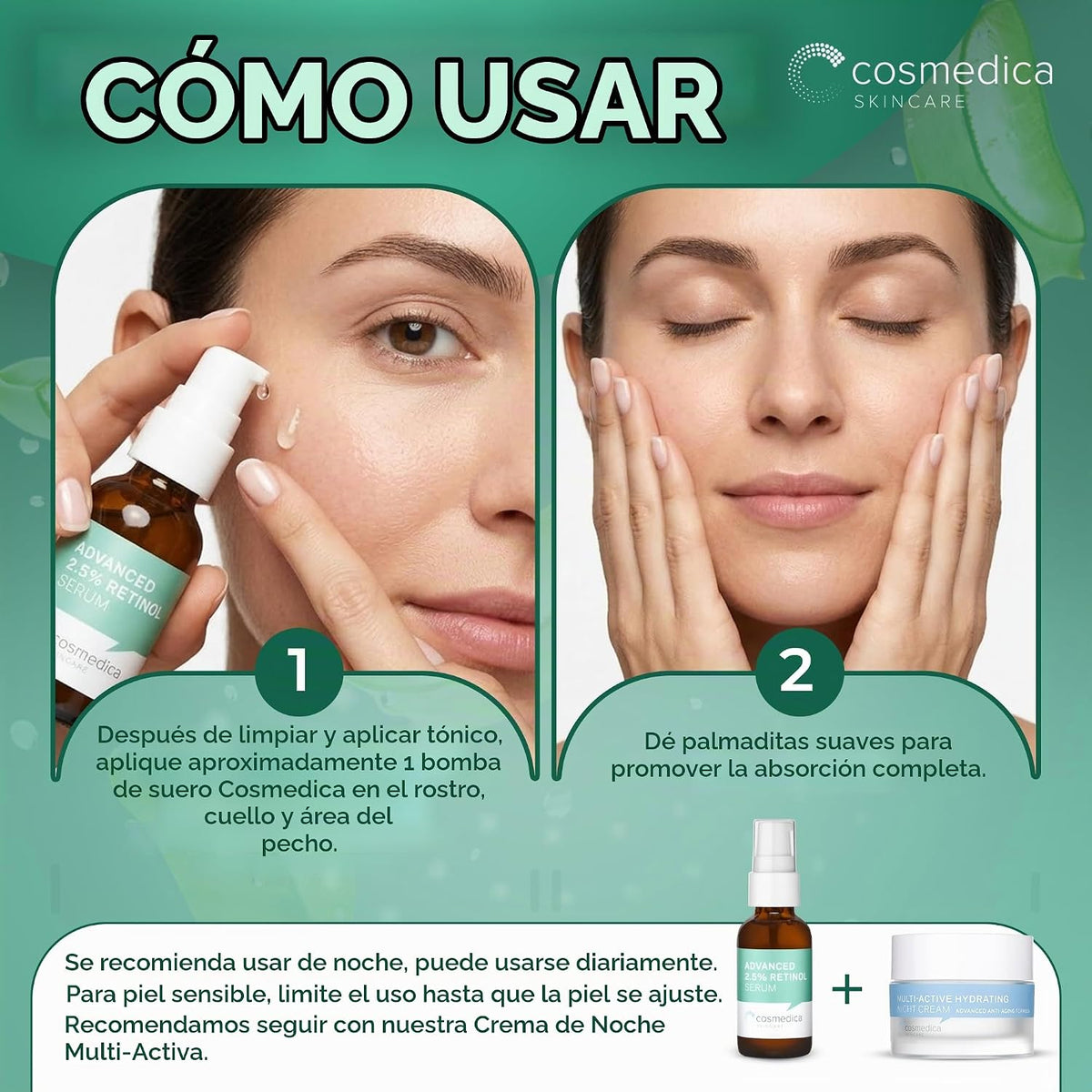 Cosmedica - Suero facial de retinol al 2.5% con ácido hialurónico y...