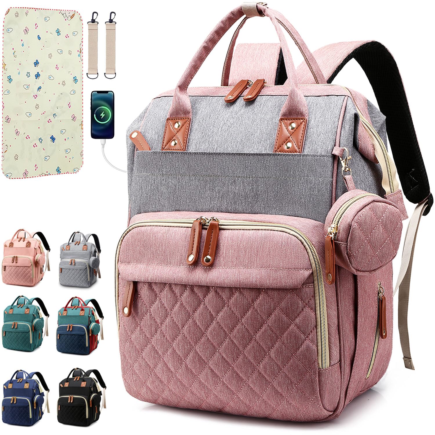 SHITIESHOU Bolsa de pañales mochila para bebé, bolsa de pañales par...