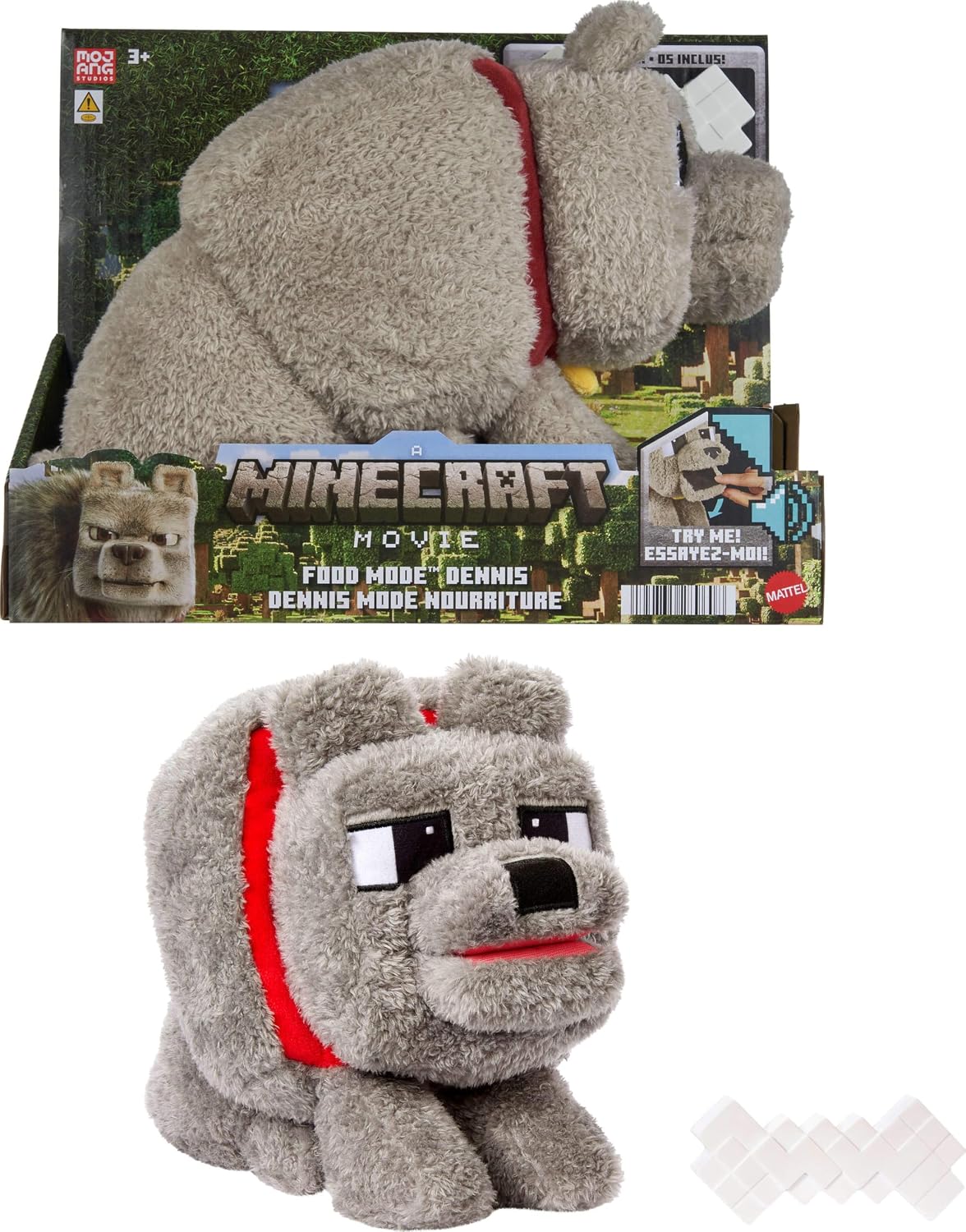 Mattel Minecraft Dennis el lobo de peluche con acción de alimentaci...