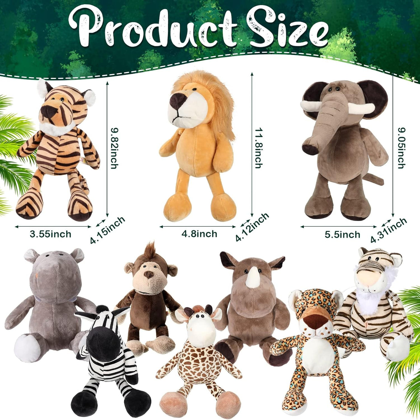 HyDren Juguetes de zoológico de peluche de animales de safari de 9...