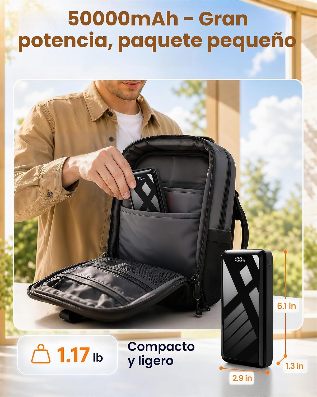 Cargador portátil 50000mAh Power Bank 22.5W carga rápida USB C bate...