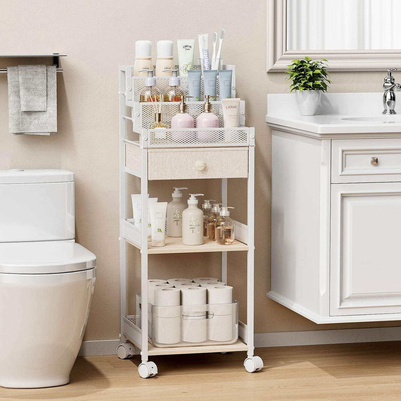 Plaviya Almacenamiento y organizador de baño con cajón, carrito de...