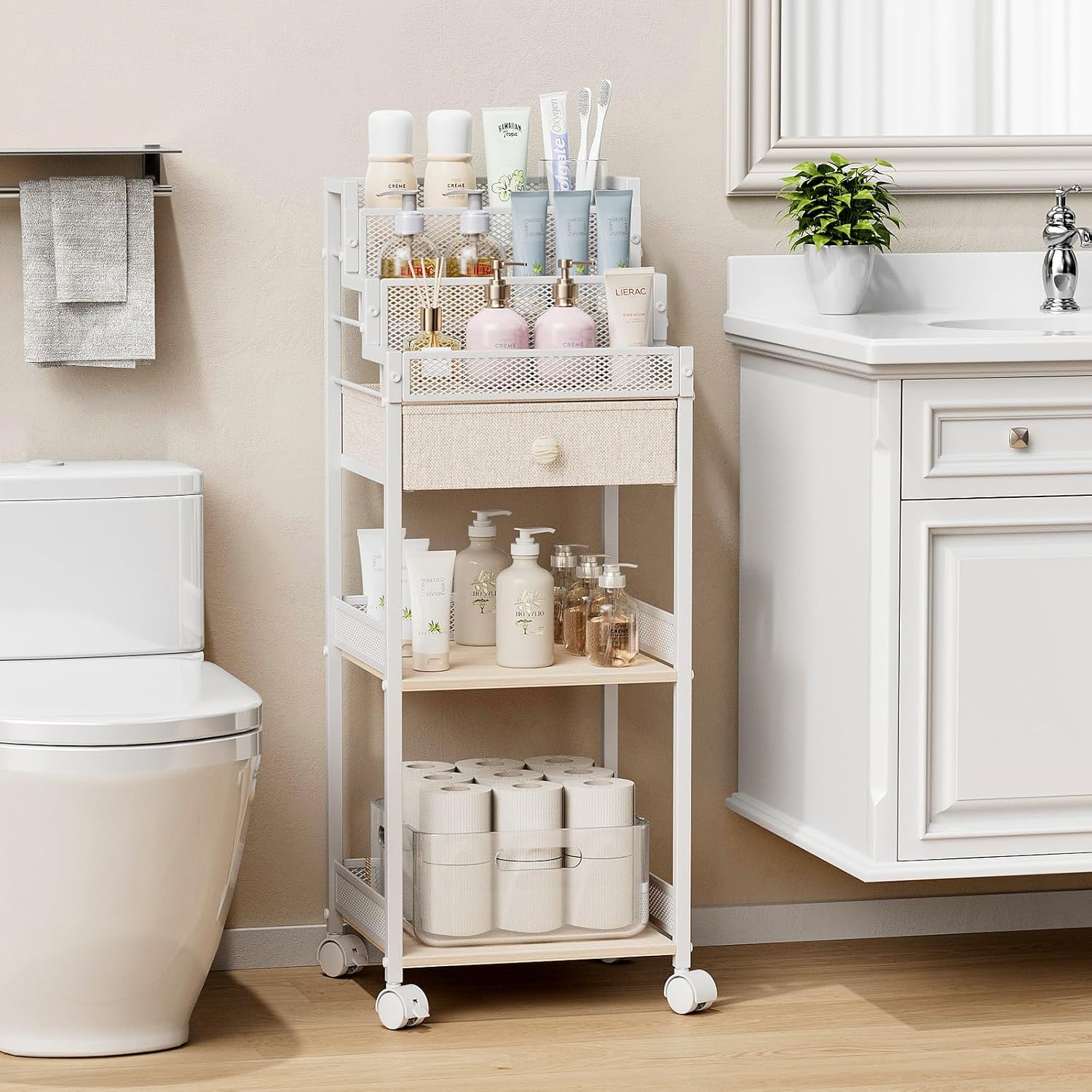Plaviya Almacenamiento y organizador de baño con cajón, carrito de...