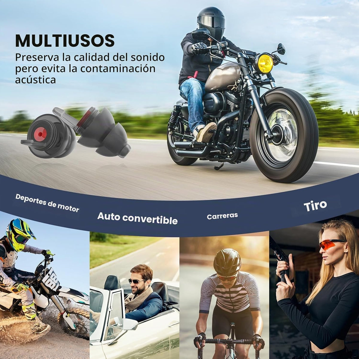 Tapones para moto 2 pares, reducción de ruido del viento y prevenci...