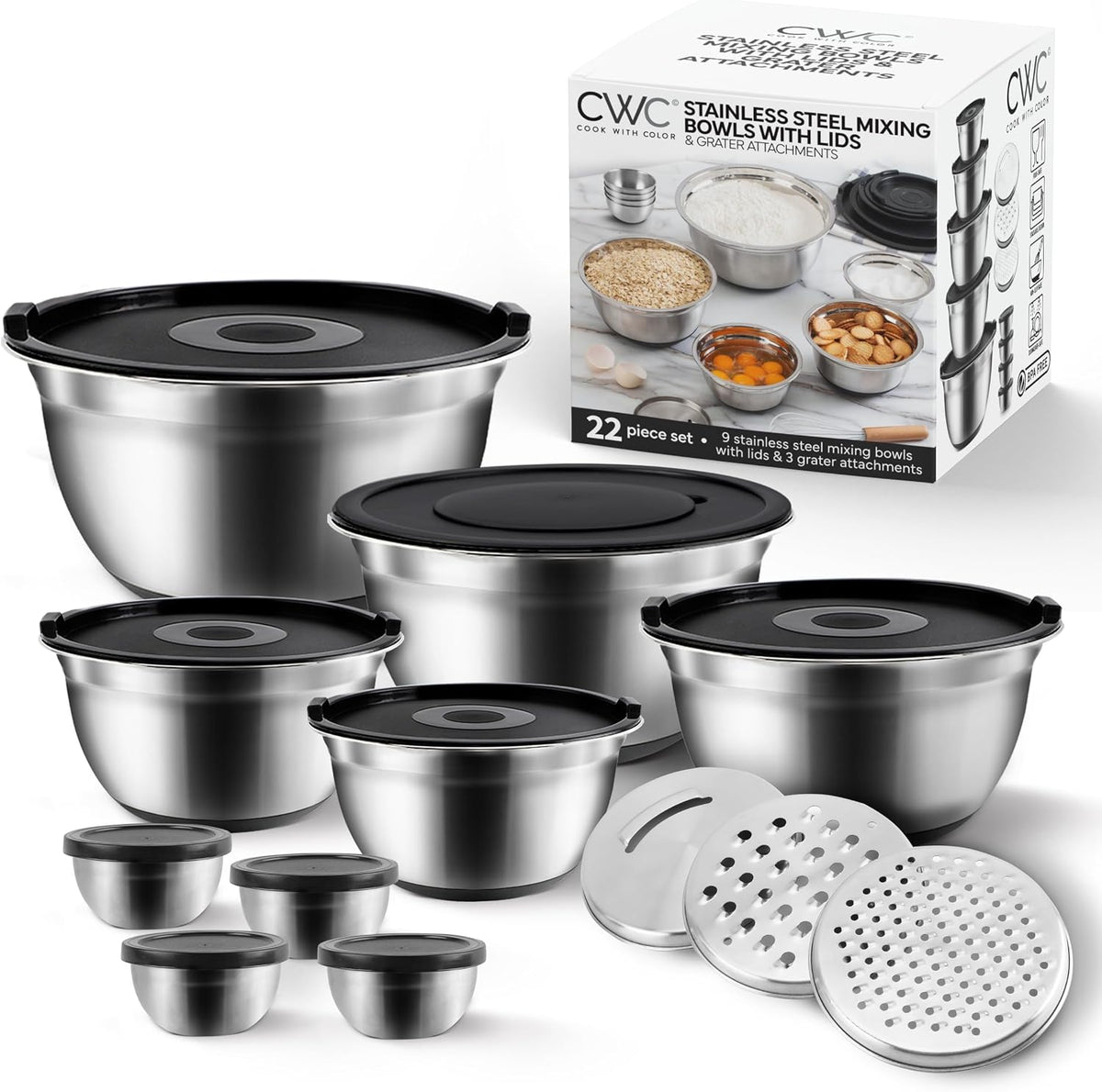COOK WITH COLOR Juego de tazones para mezclar de acero inoxidable c...