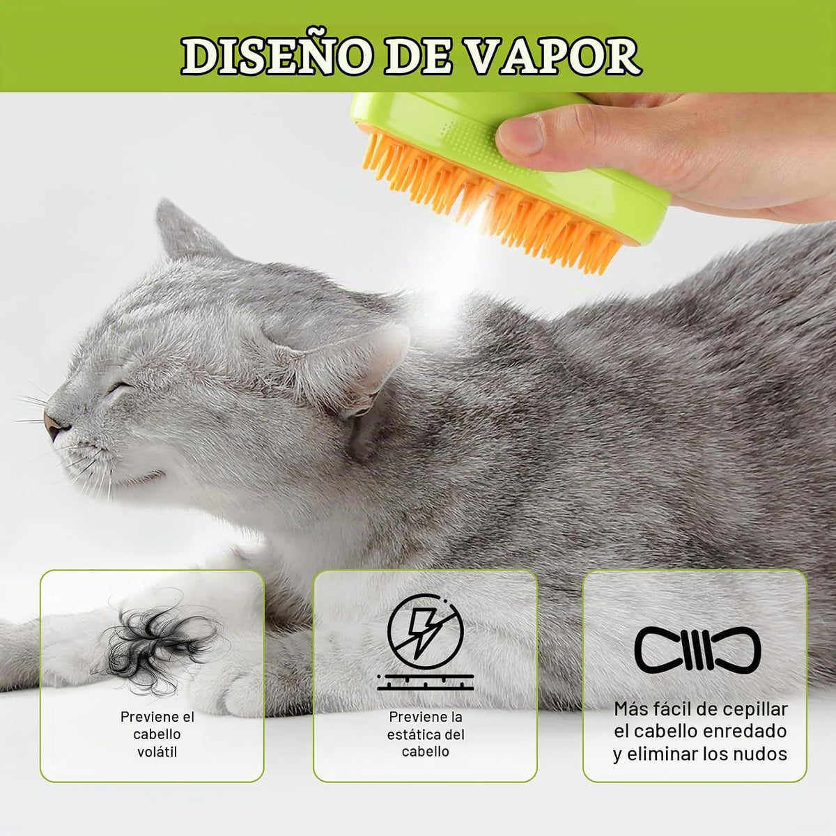 Cepillo de vapor para gatos, 3 en 1, peine de eliminación de pelo d...