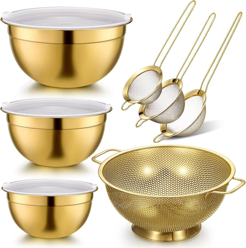 Baderke 7 piezas de accesorios de cocina dorados, incluye colador d...