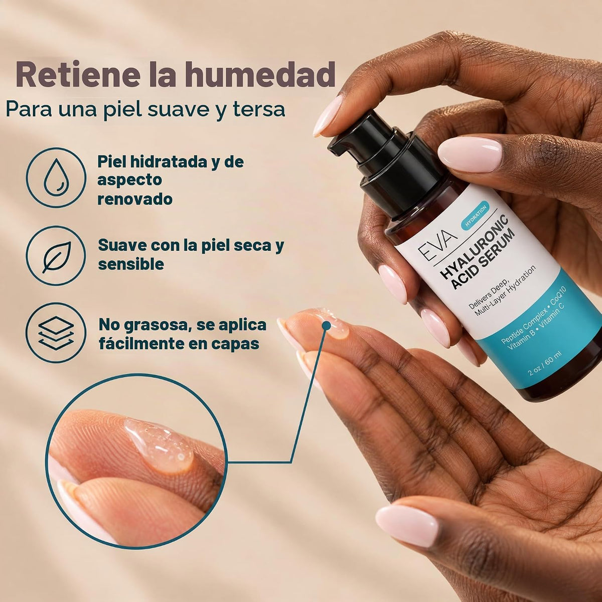 Eva Naturals - Suero facial de ácido hialurónico, antienvejecimient...