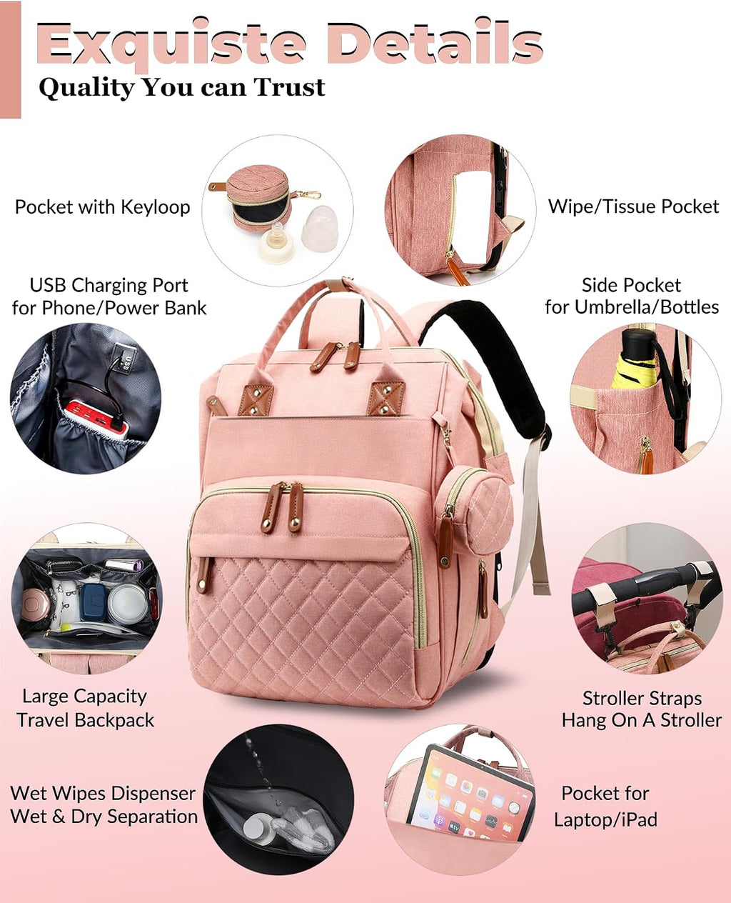 Lamroro Bolsa de pañales con cambiador, mochila impermeable 3 en 1...