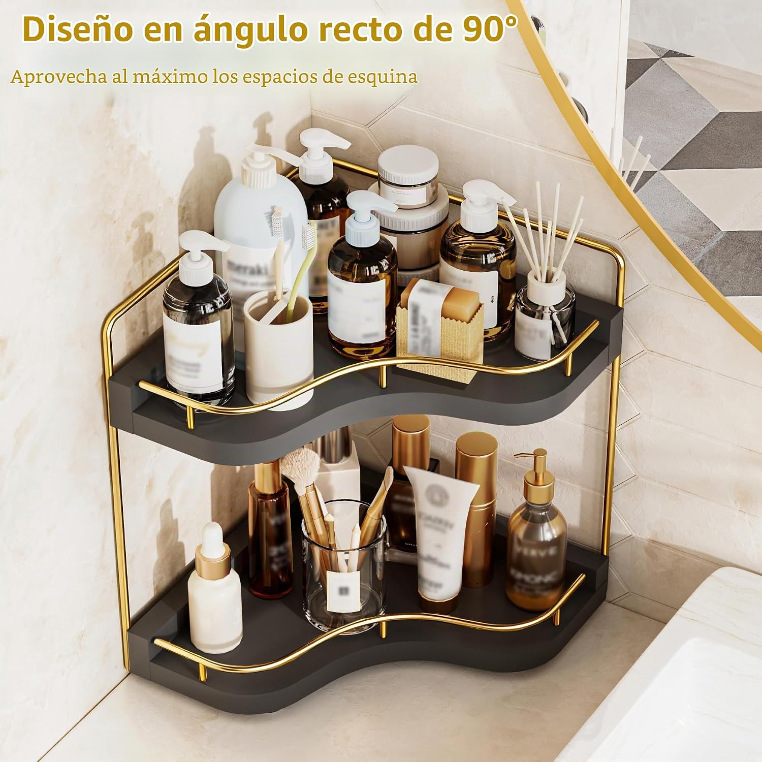 Aollewoiti Organizador de mostrador de baño de esquina de 2 niveles...