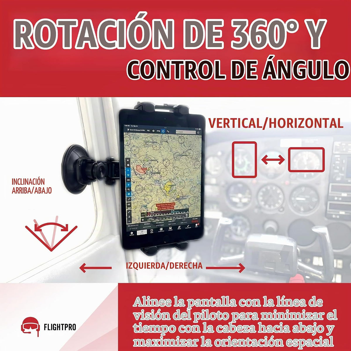 FlightPro - Soporte para iPad de avión, ventosa, pilotos, 4-13 pulg...