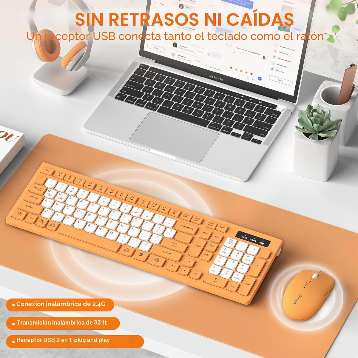 Teclado inalámbrico y mouse combinado silencioso para oficina y hog...
