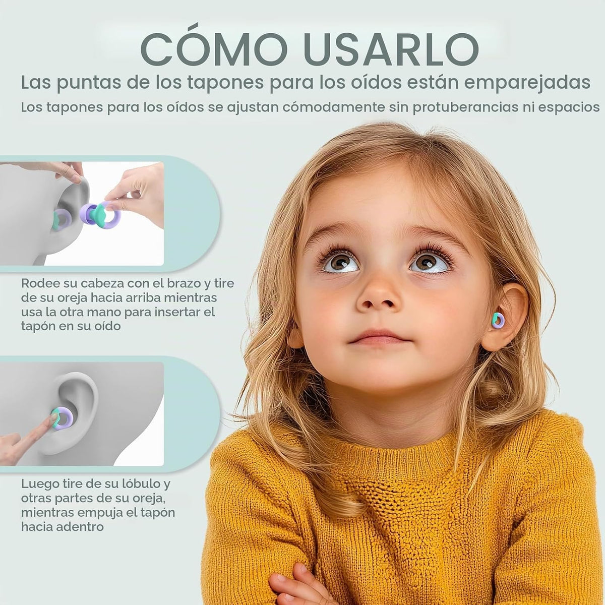 JUSTRVN - Tapones para los oídos para niños (6+ años) - 2 pares de...