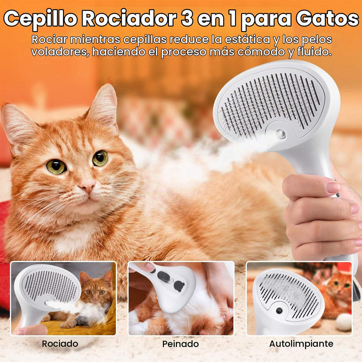 Cepillo de vapor para mascotas para perros y gatos, 4 en 1, cepillo...