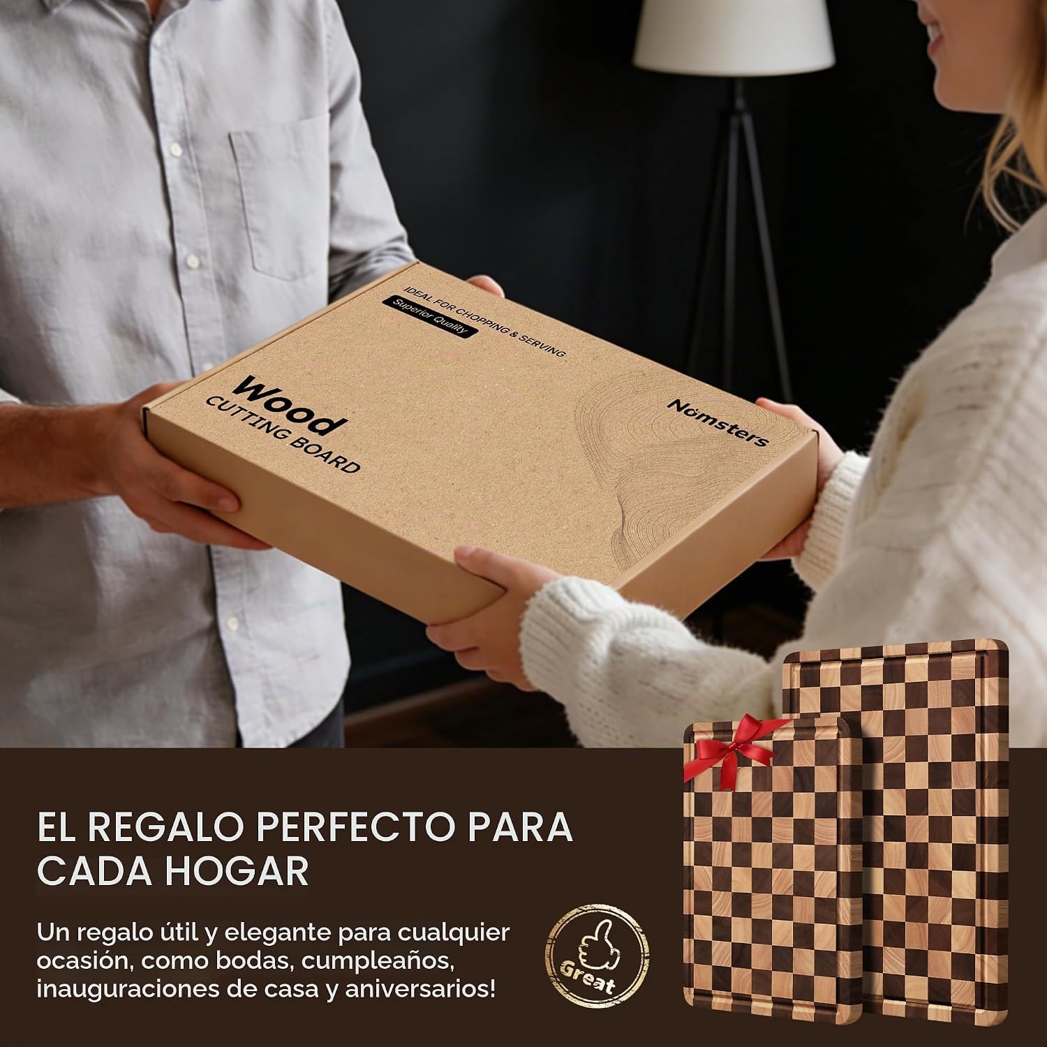 Nomsters Paquete de 2 tablas de cortar para cocina, tabla de cortar...