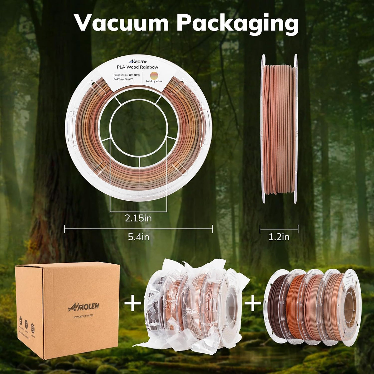 AMOLEN - Filamento de madera PLA para impresora 3D de 0.07 in | Mad...