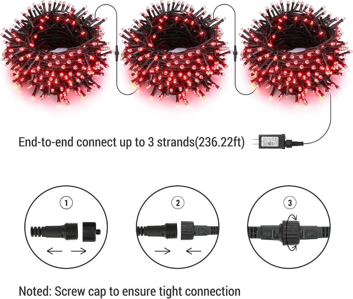 Brizled Luces de Navidad rojas, 78.74 pies, 240 luces LED, mini cad...