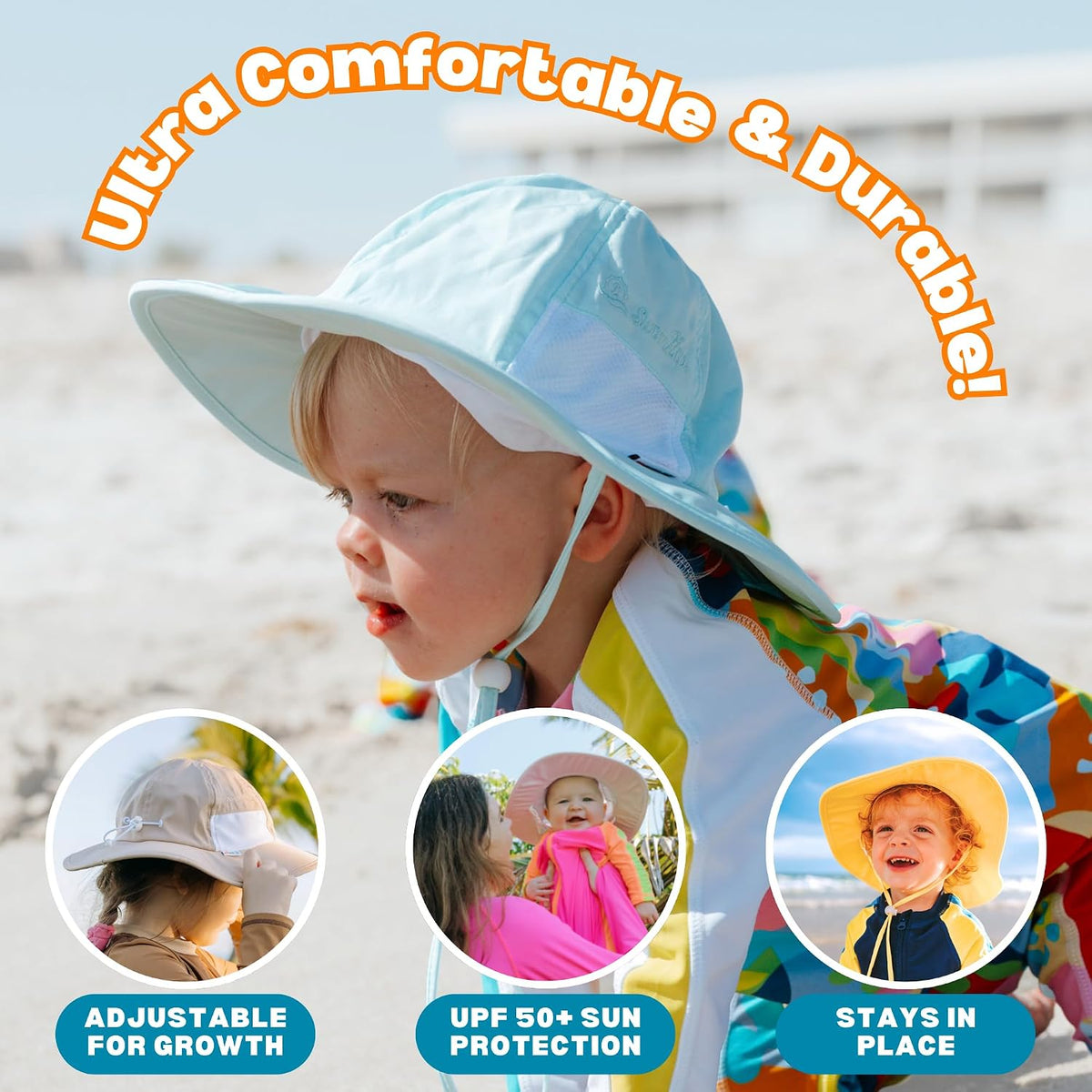 SwimZip, sombrero unisex para niños, ala ancha, protección solar FP...