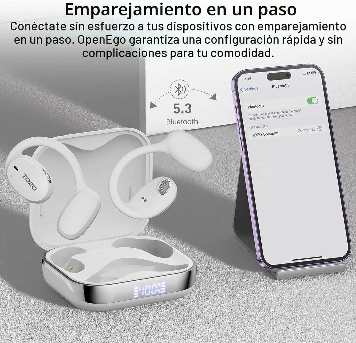TOZO OpenEgo Auriculares abiertos 80H Bluetooth 5.3 Auriculares dep...