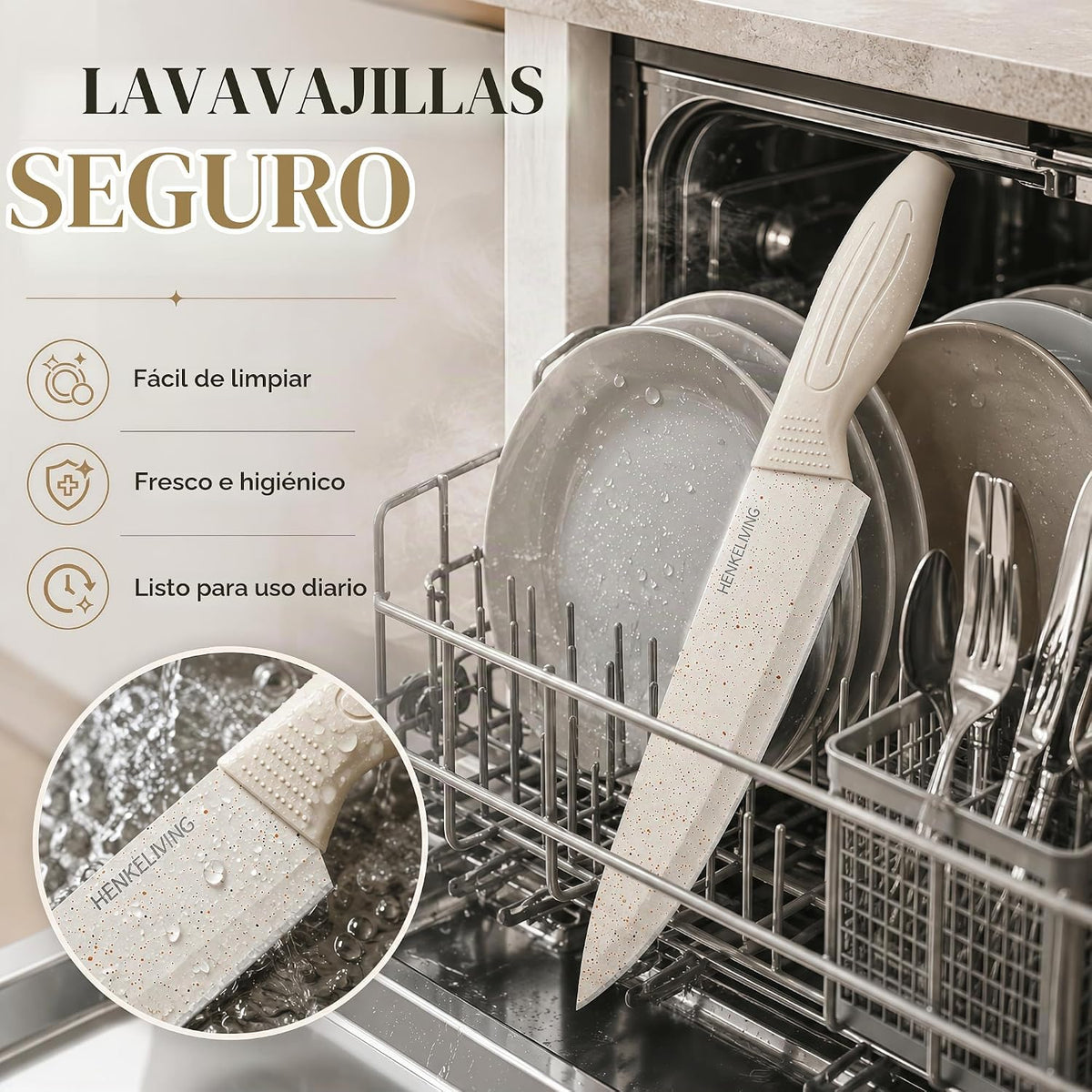 Juego de cuchillos con bloque afilador integrado, apto para lavavaj...