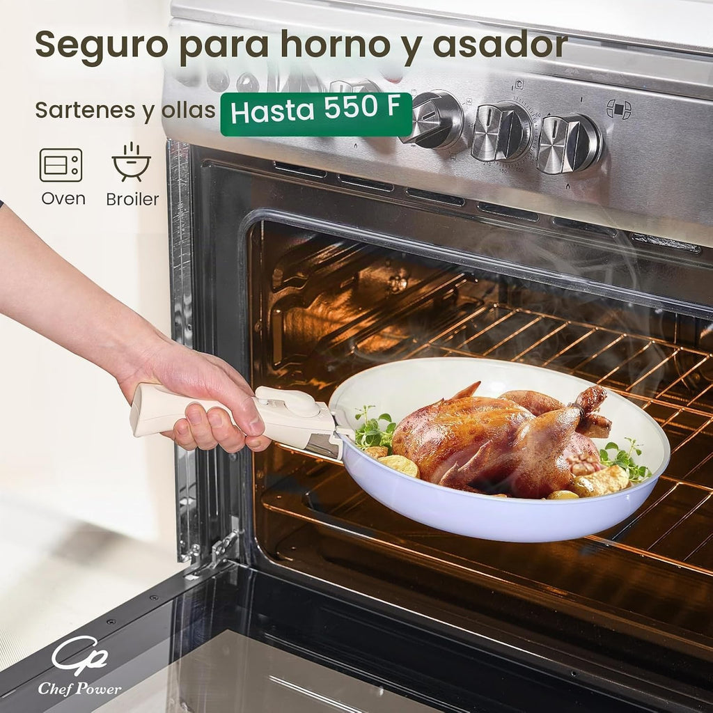 Chef Power Juego de ollas y sartenes antiadherentes de cerámica de...