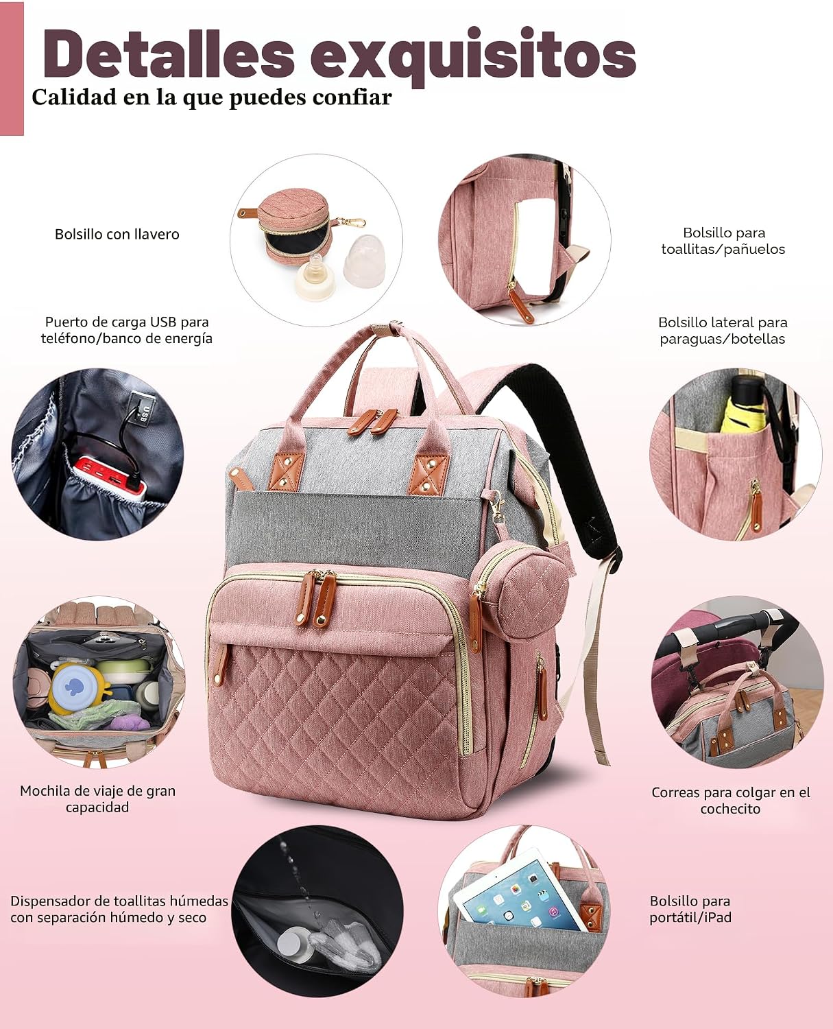 Lamroro Bolsa de pañales con cambiador, mochila impermeable 3 en 1...