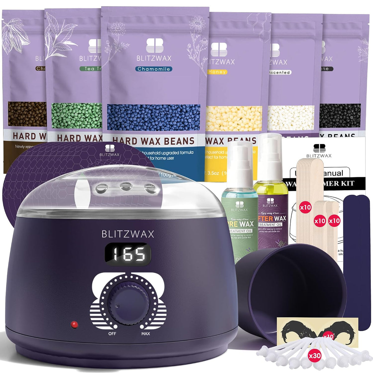 BLITZWAX Kit de depilación para hombres, calentador de cera dura de...