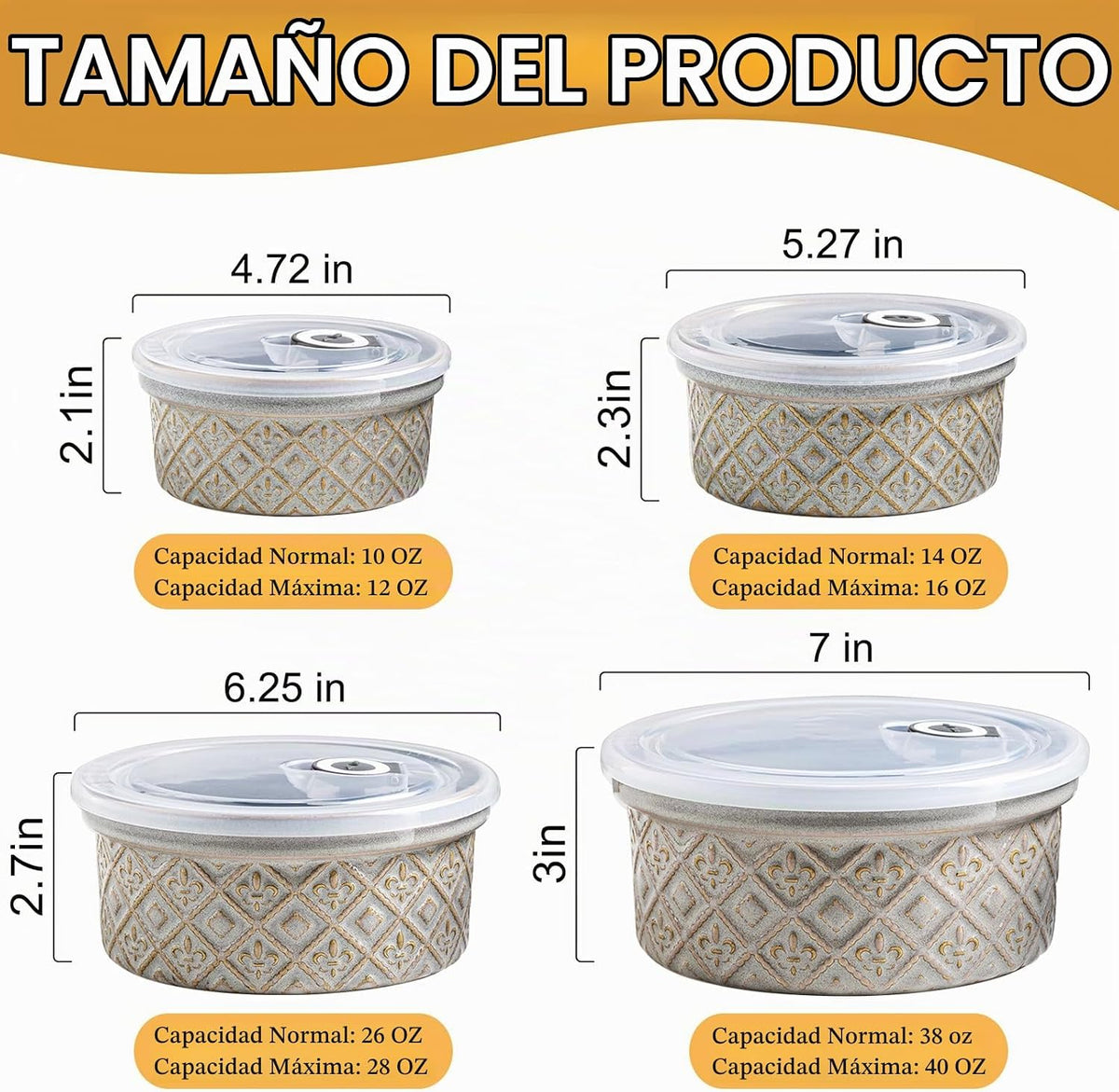 Juego de 4 cuencos de cerámica para mezclar con tapas, juegos de cu...