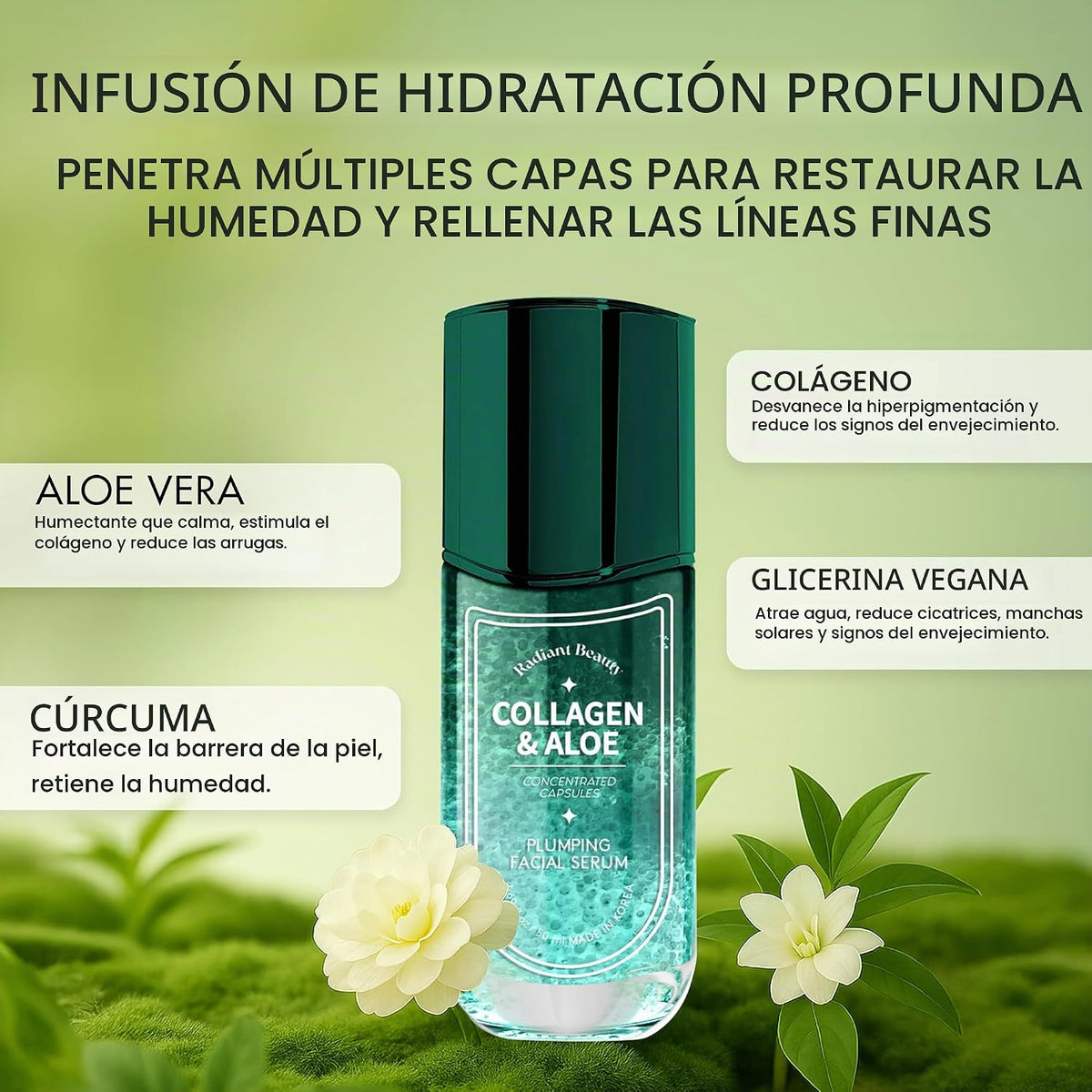 Radiant Beauty Suero facial de colágeno y aloe, antienvejecimiento,...