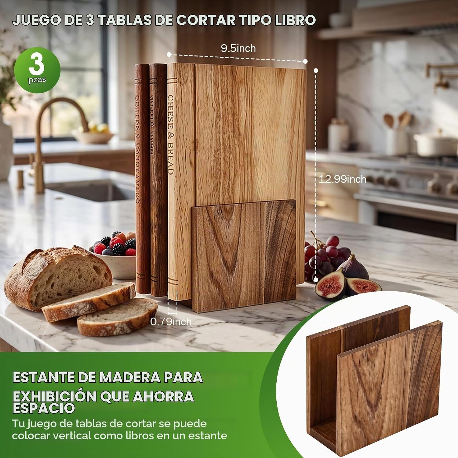 NEDVI Juego de tablas de cortar en forma de libro con soporte de ma...
