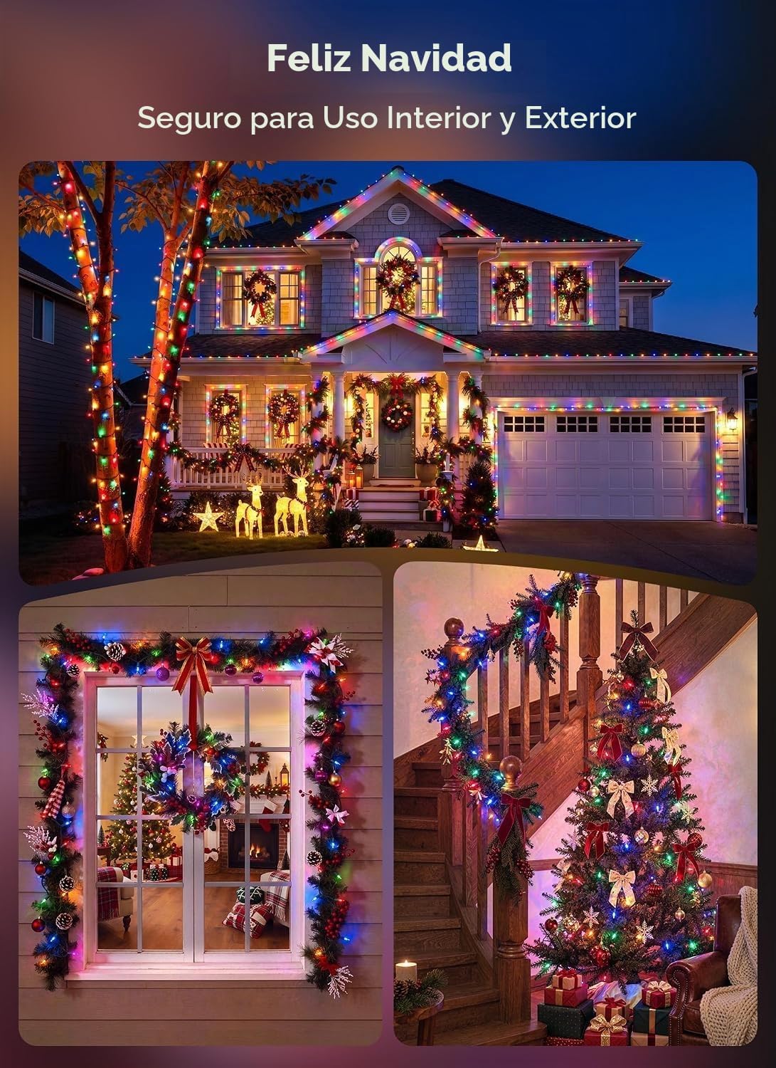 Minetom - Guirnalda de luces de Navidad transparentes, 2 unidades,...