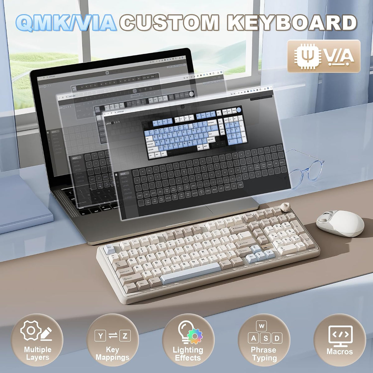YUNZII Teclado mecánico inalámbrico B98 PRO 96% (beige, interruptor...