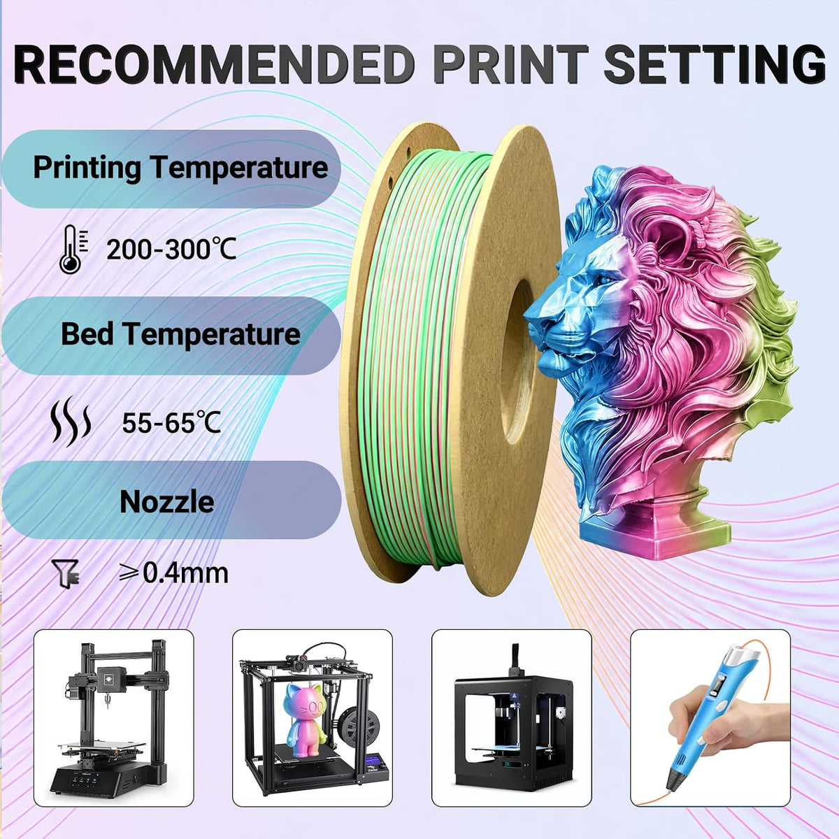 Frucindra Paquete de filamentos 3D de seda tricolor brillante PLA+...